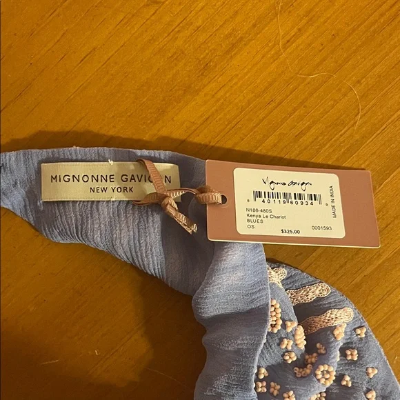 Mignonne Gavigan Kenya Le Charlotte Light Blue and Pink Embroidered Scarf - Picture 2 of 8